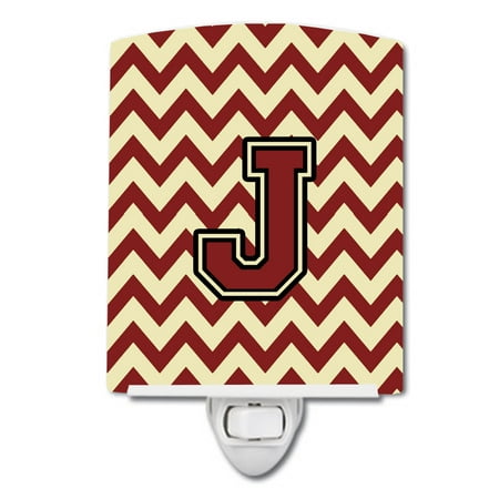 

Letter J Chevron Maroon and Gold Ceramic Night Light