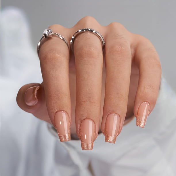 Press on Nails BtartBox Gold Rose French Tips para mujeres