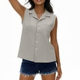 thumbnail image 2 of HomeDM Women's Button Down Tank Tops, Sleeveless Collared Tops Summer Casual Shirts - Gray/XL, 2 of 7