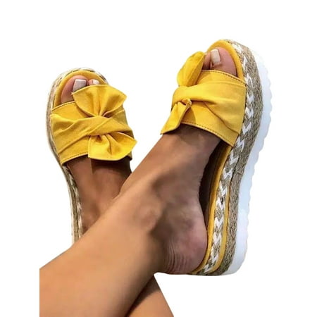 Women Bowknot Slippers Beach Soft Flip Flops Ladies Platform Sandals Casual Shoes