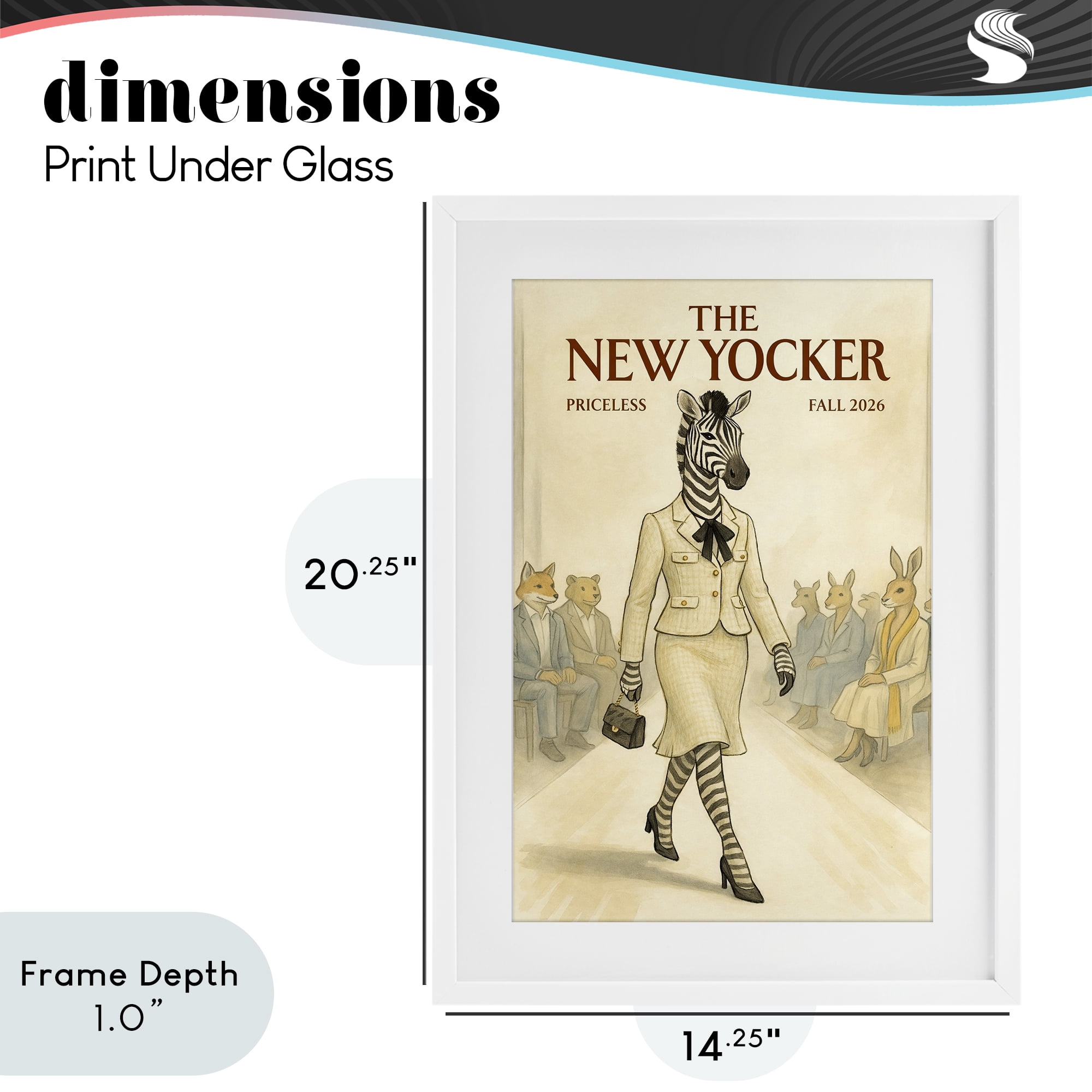 Stupell Industries New Yocker Zebra Model White Framed Print Under Glass, design by Grotto Studios