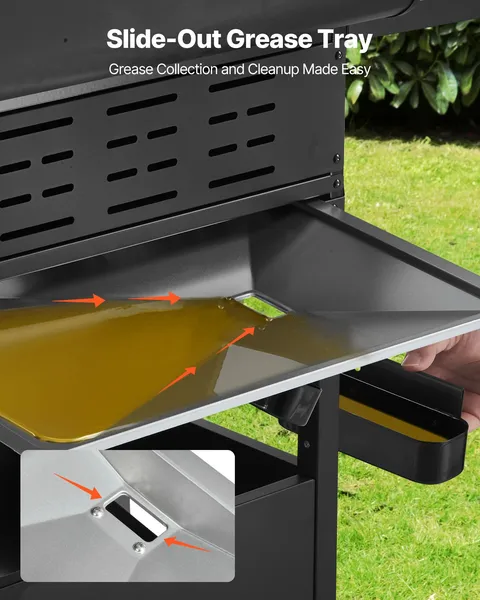 4 Burner Propane Gas Grill with Side Burner 425 SQ In Grilling Area 52000 BTU Outdoor BBQ Grill Carbon Steel Enamel Grates Two Side Shelves Patio Garden