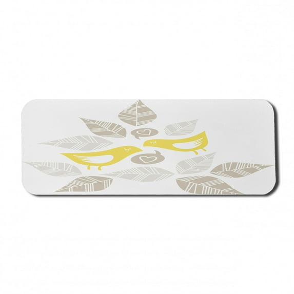 Bird Computer Mouse Pad, Abstract Modern Art Deco Design Inspired Birds and Leaves Illustration, Rectangle Non-Slip Rubber Mousepad Large, 31" x 12" Gaming Size, Warm Taupe Yellow White, by Ambesonne