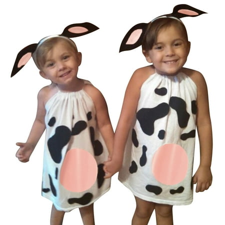 

Youmylove Toddler Kids Baby Girls Dress Infant Cow Print Clothes Sleeveless Strap Princess Dresses Hair Band Headband Outfits Set Creatives Baby Summer Autumn Clothing