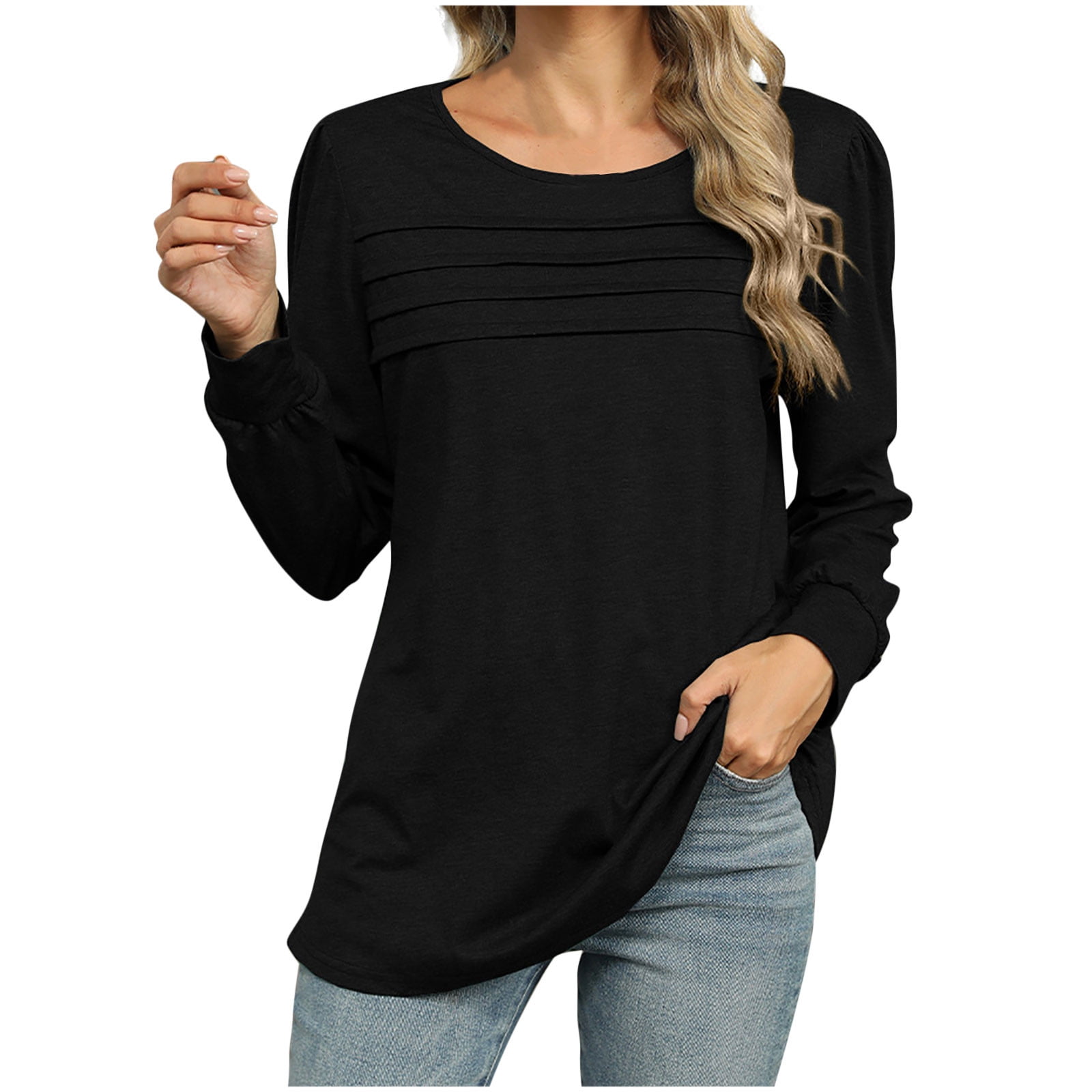 Oversized Shirts Womens Black Tunic Tops For Leggings Long - Main Image