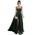 thumbnail image 1 of Vestido de fiesta Stylefun Emerald Satin A Line con bolsillos 2025, 1 of 7