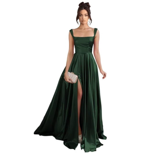 Vestido de fiesta Stylefun Emerald Satin A Line con bolsillos 2025