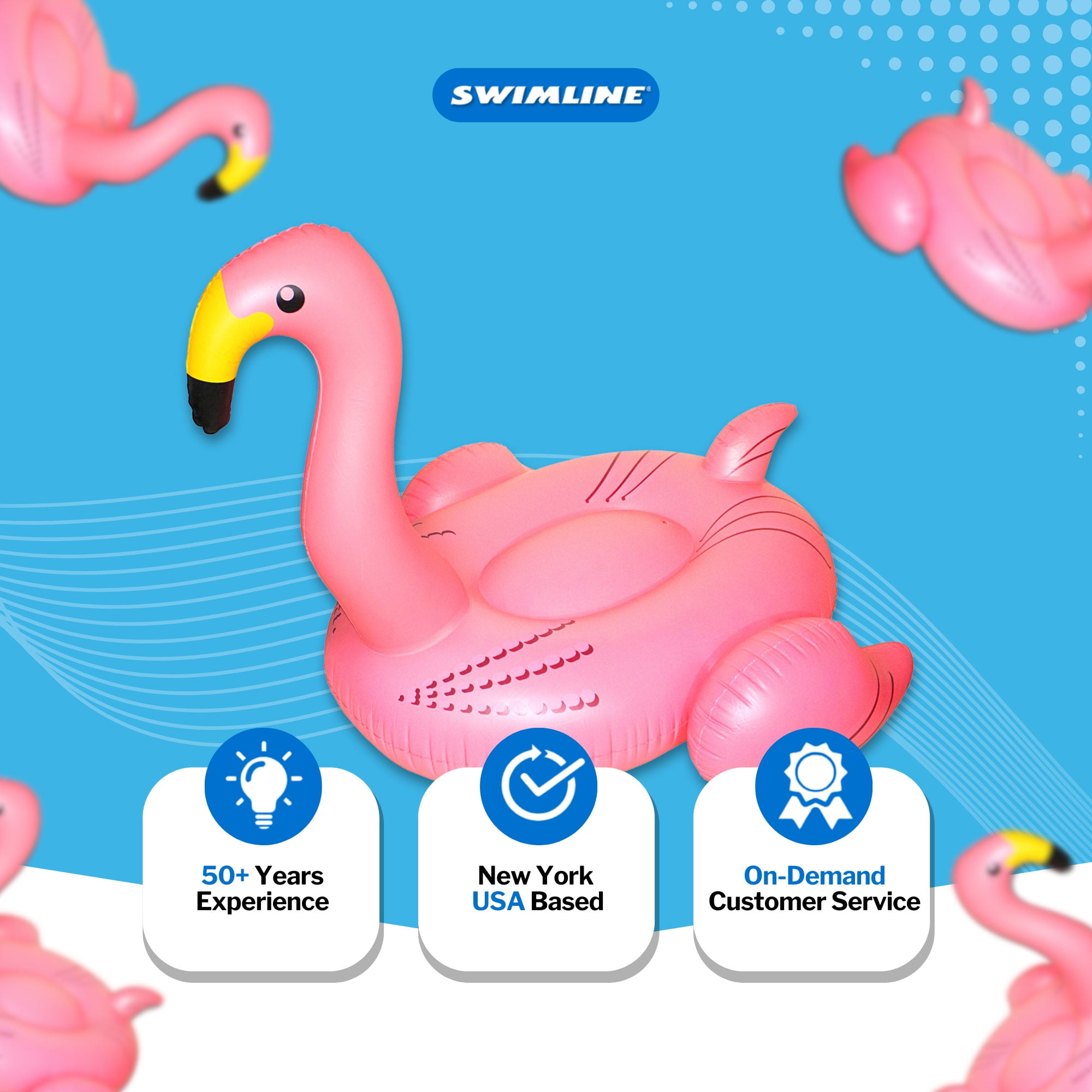 SWIMLINE ORIGINAL 90627 Giant Inflatable Flamingo Pool Float Floatie Ride-On Lounge W/ Stable Legs Wings Large Rideable Blow Up Summer Beach Swimming Party Lounge Big Raft Tube Decoration Toys Kids