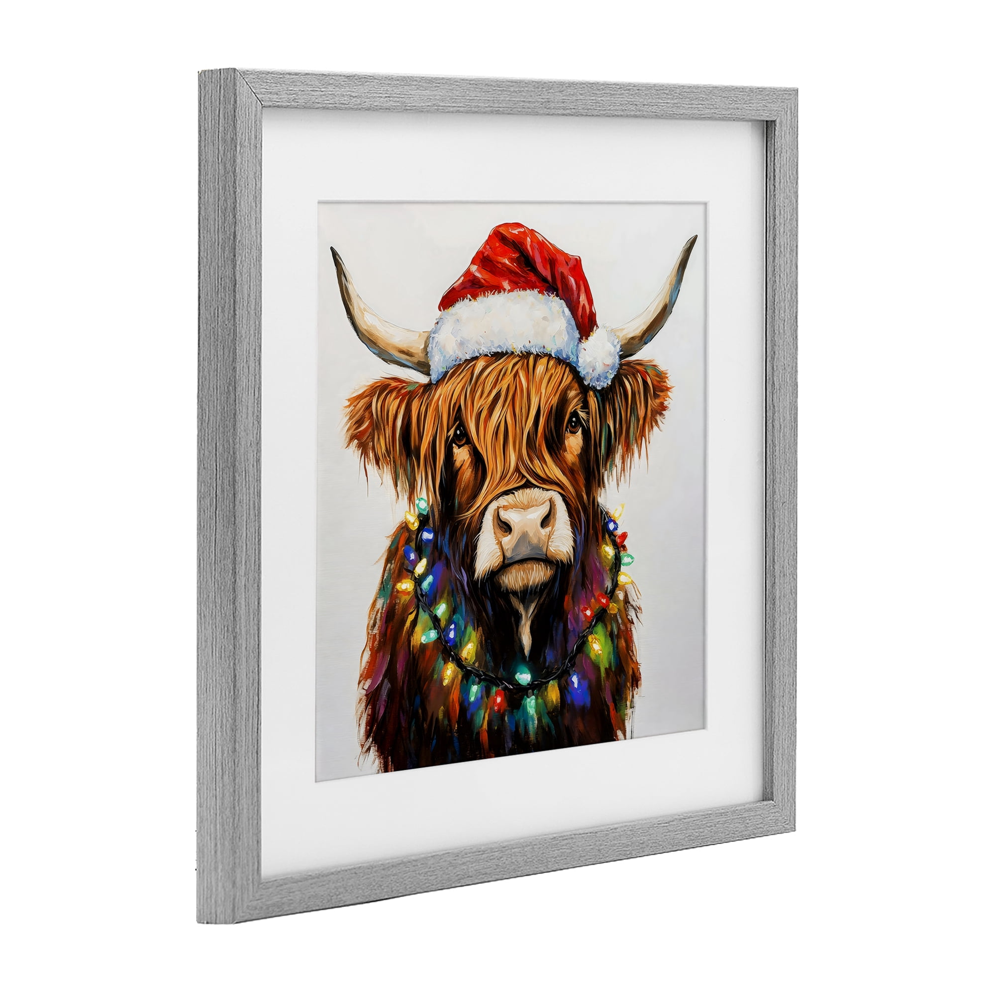 Holiday Lights Bedecked Highland Gray Framed Print Under Glass, design by Petal Prints Design