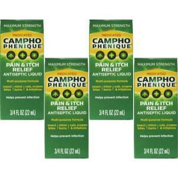 4 Pack Campho Phenique Pain and Itch Relieving Antiseptic Liquid 0.75Oz Each