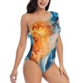 thumbnail image 3 of Sikiie Red And Blue Waves Print Women One Piece Swimsuits Tummy Control One Shoulder Bathing Suits Ruffle Swimwear, From S to XXL-XX-Large, 3 of 6