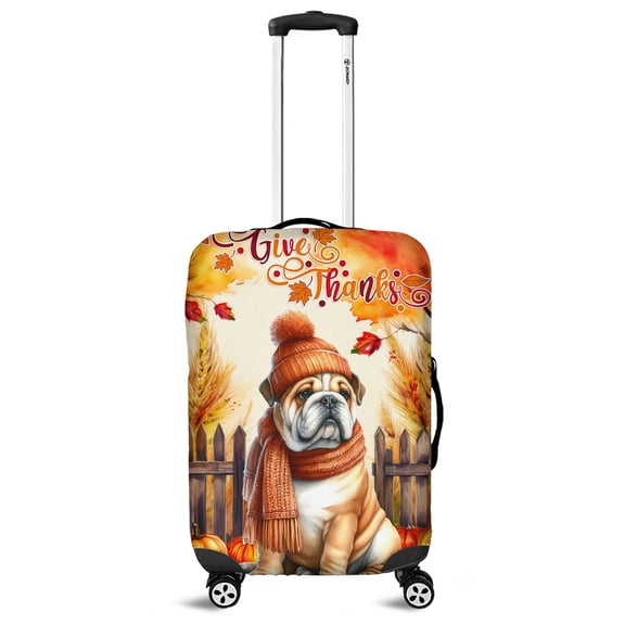 Happy Thanksgiving Bulldog Give Thanks Fall Beanie Scarf Welcome Travel Luggage Cover Dog Lover Gifts Idea Suitcase Dust Protective Decor - 00020
