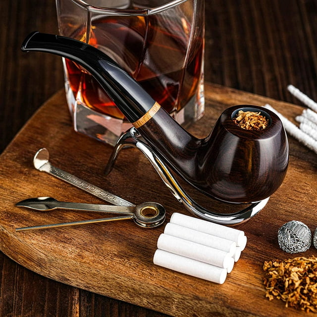Pipa de tabaco, pipa de fumar de madera hecha a mano, kit de pipa perfecto para principiantes para fumar con libro electrónico de guía definitiva, set de regalo y accesorios (amarillo soleado)