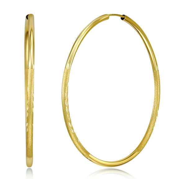 Wellingsale Ladies 14k Yellow Gold Polished Diamond Cut Satin 2mm Endless Hoop Earrings (50 x 50 mm)