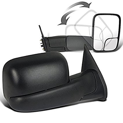 Spec-D Tuning Manual Towing Mirrors For Dodge Ram - Black, Extendable, Fit 2002-2008 1500/2500/3500
