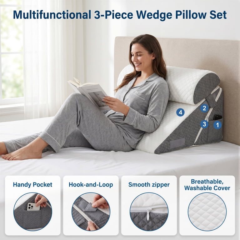 ALYLO 3-Piece Adjustable Wedge Pillow Set With Memory Foam photo 4