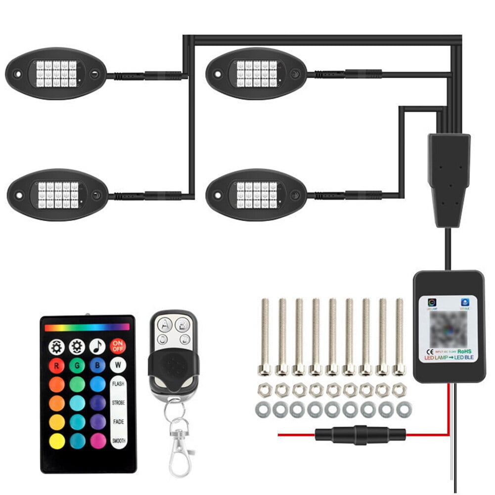 LED Rock Lights 4 Pods Underglow Light with App Control Waterproof Car Neon Lights Kit for Car Truck ATV UTV SUV Offroad Boat