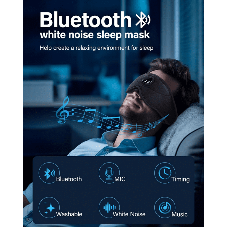 Bluetooth Sleep Headphones White Noise Sleep Mask 3D Eye Mask for Sleeping 38 Relaxing Soothing Sounds 14hrs Playingtime Light Blocking Eye Mask Auto off Timer Best for Sleeper Travel Walmart