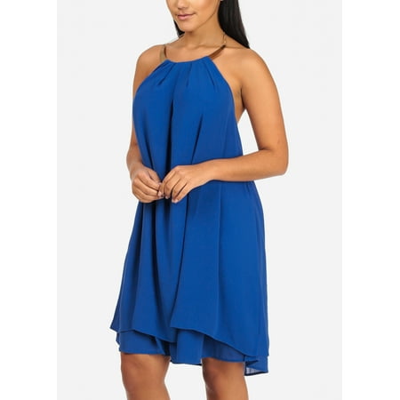 juniors midi halter chiffon loose cocktail evening necklace ladies royal womens open gold sexy dress