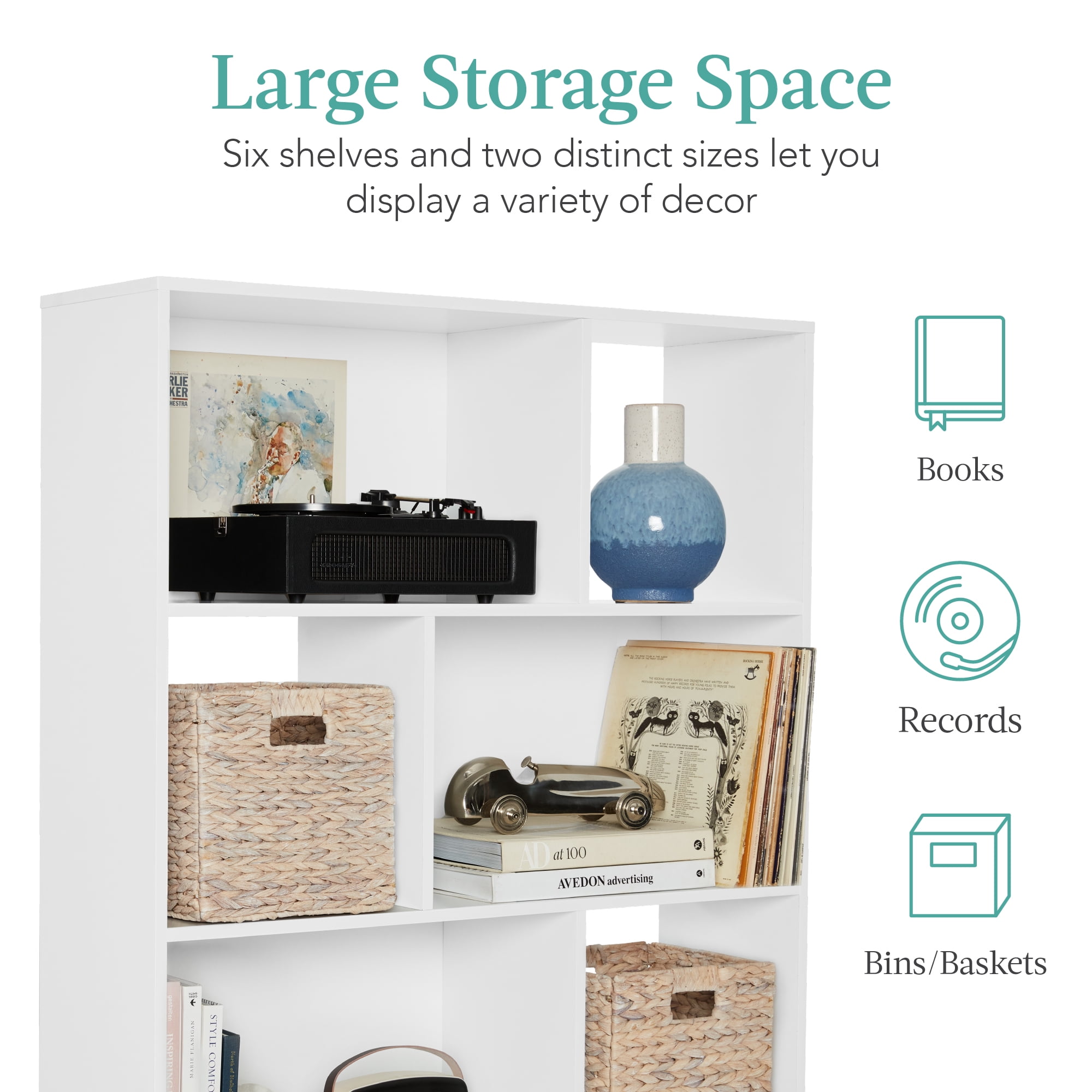 Best Choice Products 3-Tier Mid-Century Modern Wooden Bookcase w/ Removable Back Panels, Offset Pine Legs - White/Brown