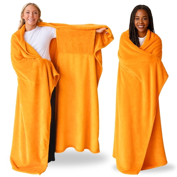 Manta portátil Super Blanky de 71 x 60 pulgadas con mangas de color naranja