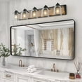 thumbnail image 3 of Bathroom Vanity Lights 40" Farmhouse Vanity Light Fixture, 5-Light Bathroom Wall Sconce with Clear Seeded Glass Shades, Black and Wood Grain Finish, Modern Industrial Design for Bathroom or Powder Ro, 3 of 12