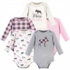 Hudson Baby Infant Girl Cotton Long-Sleeve Bodysuits 5pk, Pink Moose, 3-6 Months