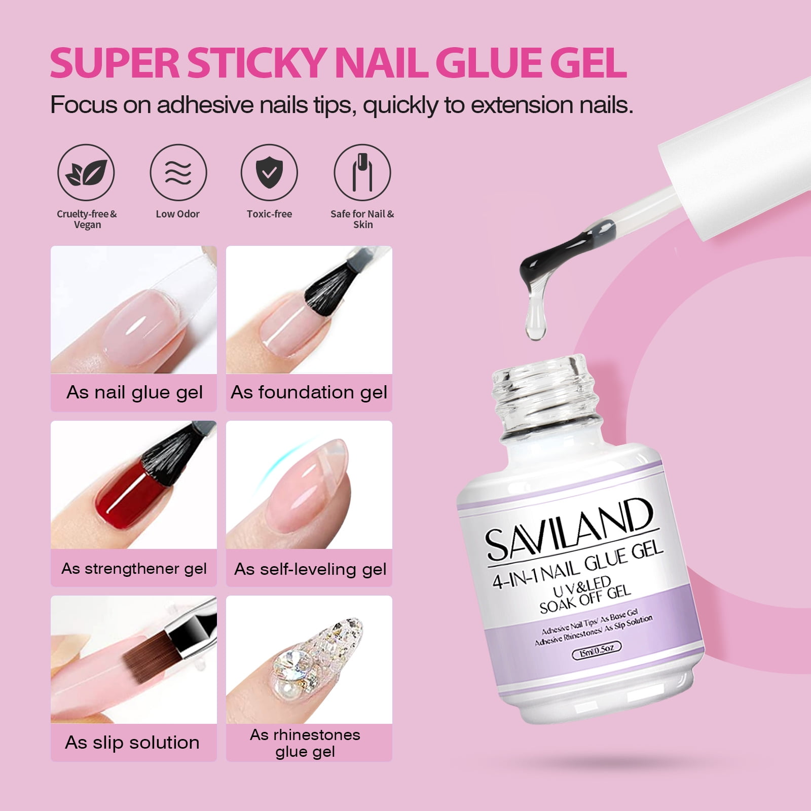 Saviland Gel X Nail Kit with Drill – Nails Tips and Glue Gel Kit with 4-in-1 Nail Glue Gel 500PCS Full Cover Short Square Nails Tips Nail Design Kit for Nail Extension