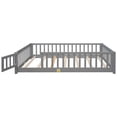 thumbnail image 4 of Full Size Floor Bed with Fence and Door, Wood Floor Platform Bed for Kids Boys Girls, Wood Slats Support, Gray, 4 of 7