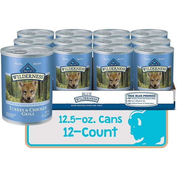 Blue Buffalo Wilderness High Protein Grain Free, Natural Puppy Wet Dog Food, Turkey & Chicken Grill (Various Sizes)