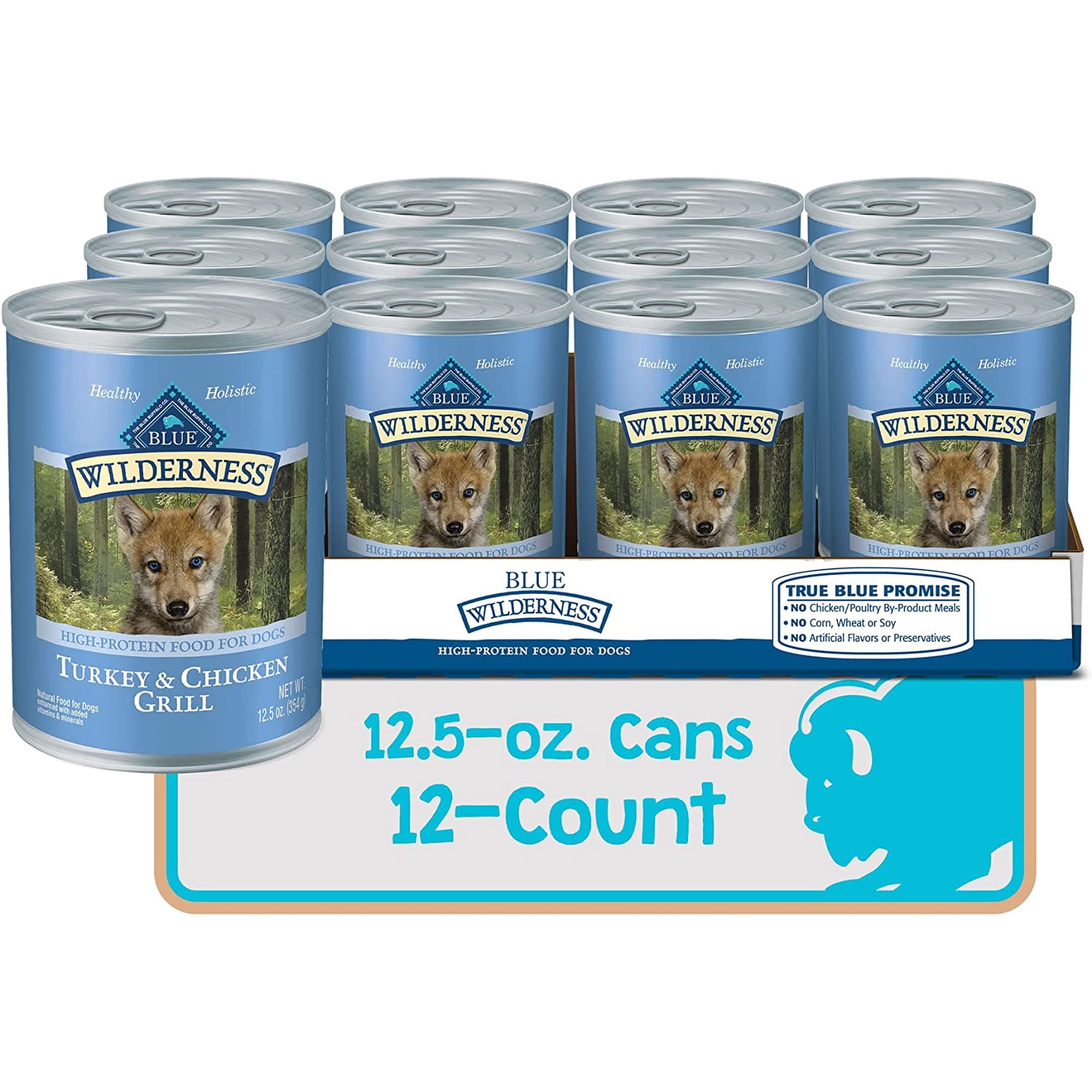 Blue Buffalo Wilderness High Protein Grain Free, Natural Puppy Wet Dog Food, Turkey & Chicken Grill 12.5-oz can (pack of 12)