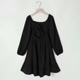 thumbnail image 4 of Miluxas Girls Solid Color Dress Puff Sleeves for Holiday Party Photo Shoot Elegant Flowy Skirt Black 120(120), 4 of 9