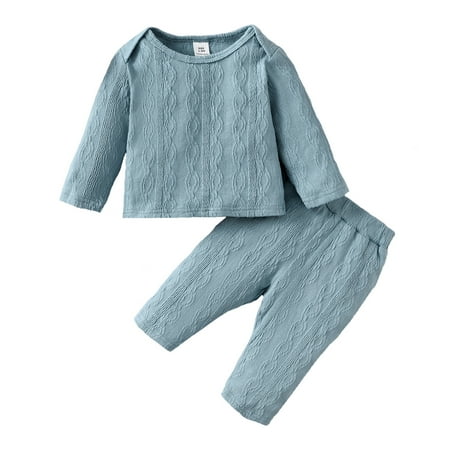 

KIMI BEAR Pants Outfits For Newborn Baby Boys 1 Months Boys Fall Winter Outfits 3 Months Boy Solid Color Twist Striped Long Sleeve Top Pants 2PCs Set Blue
