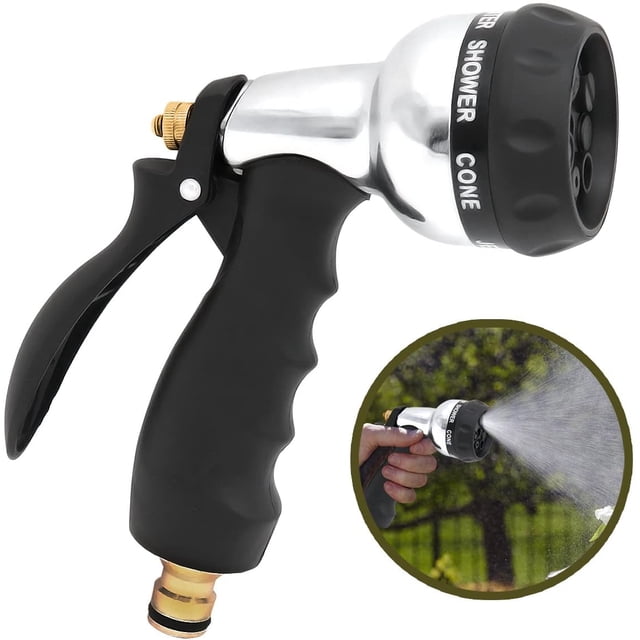 Rawiri Pistola de riego, pulverizador de jardín, 7 modos de riego, conexión de latón, para vehículos, pulverizador para lavado de coches, jardinería