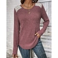 thumbnail image 4 of Womens Tunic Tops Ribbed Knit Long Sleeve Shirts Crewneck Lace Shoulder Elegant Blouses Tee Shermie, 4 of 6