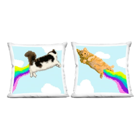 Stupell Industries Pixel Cats with Rainbows 18" x 18" Animals Abstract Polyester Decorative Pillow Set, Zip Closure 2 Count
