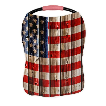 ECZJNT Old Painted American Flag on Dark Wooden Fence Nursing Cover Baby Breastfeeding Infant Feeding Cover Baby Car Seat Cover