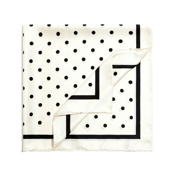 Women's silk Square scarf black and off-white Polka dot 100% silk handmade 35" 89cm