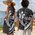 thumbnail image 4 of Jeiento His and Hers Matching Outfits Polynesia Flower Dress Women Hawaiian Dress Mens Summer Shirt Husband Wife Matching Outfits Sleeveless Tiered Tank Dresses Swing A Line Beach Dress, Black, 4 of 6