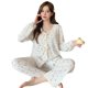 thumbnail image 1 of Pijama de mujer con almohadilla para el pecho, cárdigan dulce de primavera y otoño, pantalones de manga larga, ropa de casa de dos piezas que se puede usar al aire libre, 1 of 1