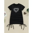 thumbnail image 2 of Suealasg Kids Toddler Girls Outfits Black Short Sleeve Crewneck Heart Print Side Drawstring Dress Little Girls Summer Beachwear Clothes, 2 of 8
