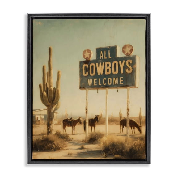 Stupell Industries Rustic Lodge All Cowboys Welcome Desert Black Floating Frame Canvas Art, 17 x 21, by Arlington Prints