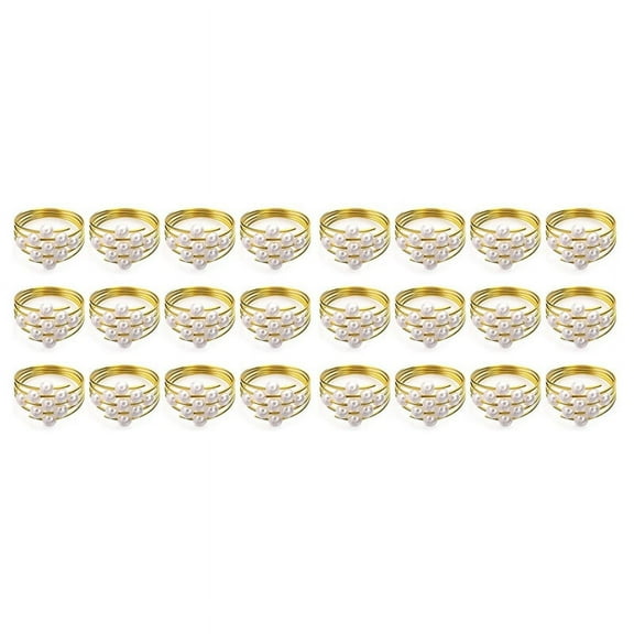 Set of 24 Gold Napkin Rings Weddings Favors Serviette Napkin Rings for Dinner Table Pearl Napkin Buckles Rings