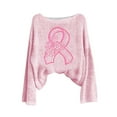 thumbnail image 4 of Ounisa Breast Cancer Crewneck Sweaters for Women Fall Vintage Knit Tops Hippie Cozy Oversized Pullover Pink Ribbon Sweatshirt Cancer Fight Awareness Shirt Casual Long Sleeve Tops, 4 of 4