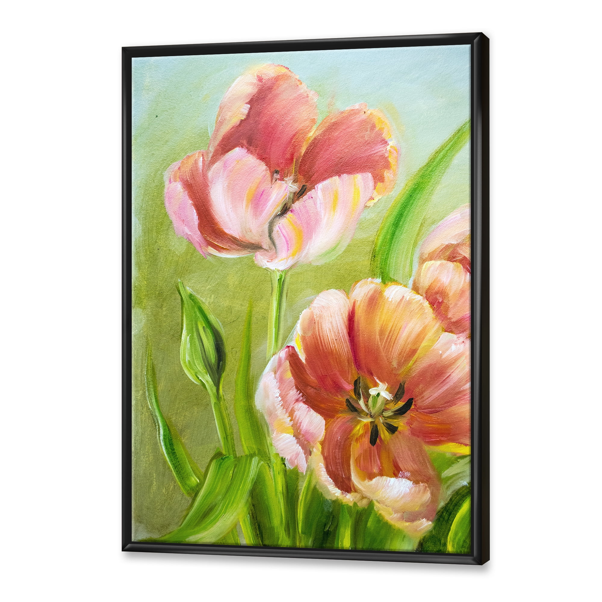 Designart 'Ancient Red Tulips Flowers III' Traditional Framed Canvas Wall Art Print