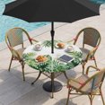 thumbnail image 2 of Summer Tropical Round Outdoor Tablecloth with Umbrella Hole Zipper, Pastoral Palm Trees Botanical Leaves Elastic Fitted Table Cover, Waterproof Table Cloth for Patio Picnic Party Fits 45"-54", 2 of 9