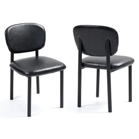 Set of 2 Berdine Black Faux Leather Upholstered Dining Chair with Black Iron Legs