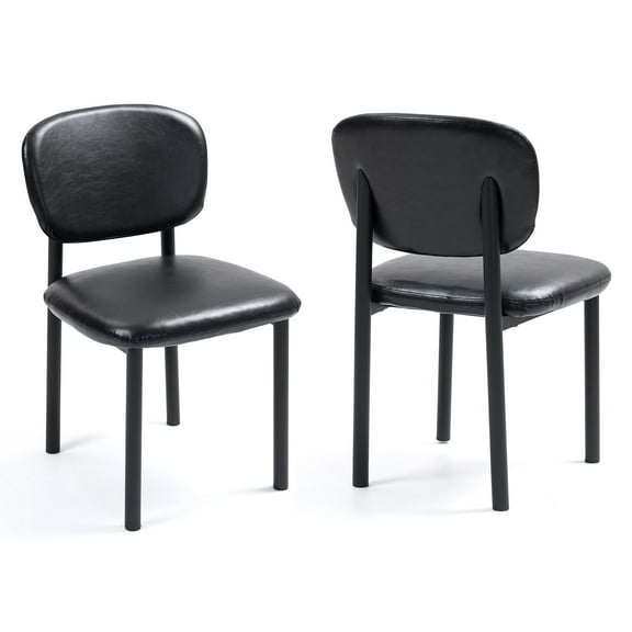 Set of 2 Berdine Black Faux Leather Upholstered Dining Chair with Black Iron Legs