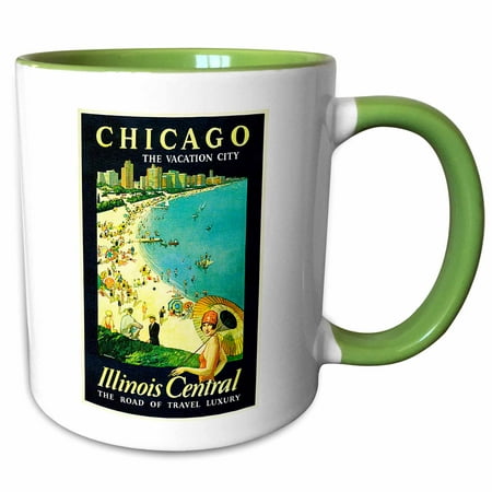3dRose Vintage Chicago The Vacation City Travel Poster - Two Tone Green Mug,