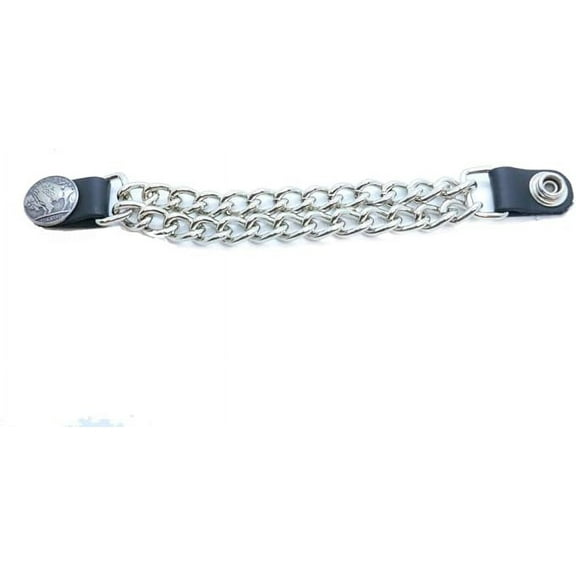 Daniel Smart Motorcycle Vest Extender - Plain Silver Double Chain with Leather Snap Buttons
